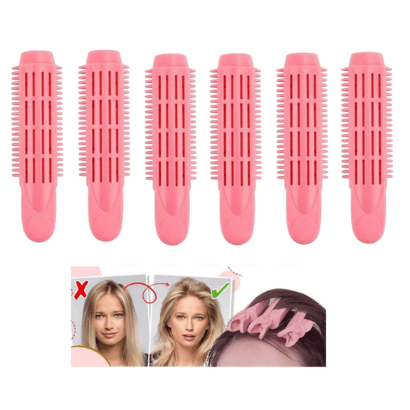6 Pcs Hair Root Clips Natural Fluffy Volumizing Hair Roll Clips Styling Tool - Self Grip Volume DIY Wave Hair Root Clip Fluffy Rollers Clips,Diy Curler for Women Easy to Carry and Usem,Pink