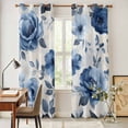 thumbnail image 4 of Blue Floral Kitchen Curtains 84 Inch Length, Watercolor Country Flower Pastoral Rose Grommet Top Bedroom Living Room Curtains, Light Filtering Cafe Curtain Drapes 2 Panels Set 84''x84'', 4 of 9