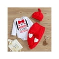 thumbnail image 2 of Baby Boys My First Valentine's Day Outfits Letter Print Long Sleeve Romper+ Heart Print Pants+ Hat 3Pcs Clothes Set, 2 of 9