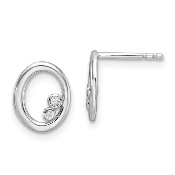 925 Sterling Silver Rhodium Plated White Ice .03ct. Diamond Oval Post Earrings Measures 10.75x8.75mm Wide Jewelry for Wo