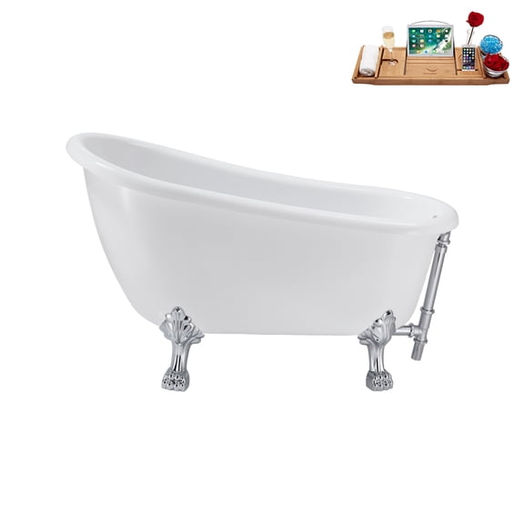 53'' Streamline N487CH-CH Soaking Clawfoot Tub and Tray with External Drain