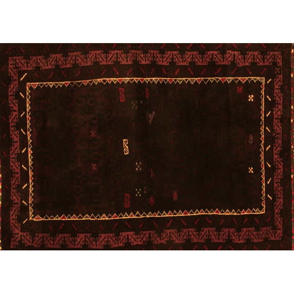 Ahgly Company Indoor Rectangle Abstract Orange Contemporary Area Rugs, 7' x 10'