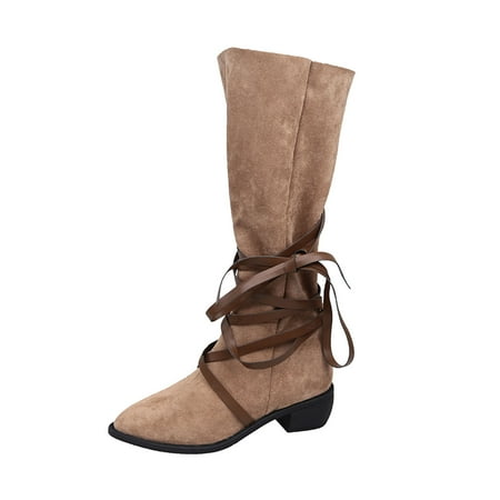 

ZHAGHMIN Botines De Mujer De Vestir Elegantes Ladies Fashion Solid Color Suede Lace Up Pointed Toe British Style Heel Long Boots Womens High Boots Dress Low Heel Women High Boots Size 7 Womens High