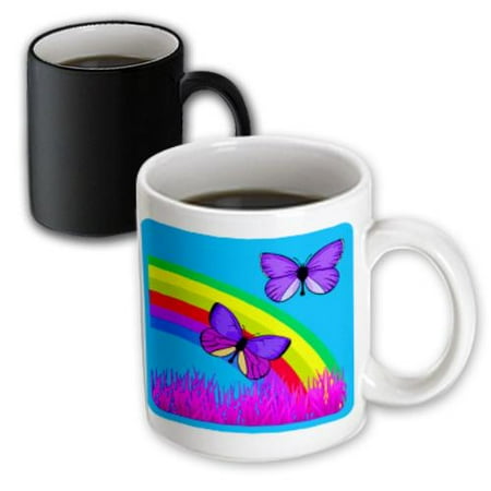 Rainbow Accents Cruiser Center - 3dRose Butterflies and beautiful colored rainbow and accents, Magic Transforming Mug, 11oz