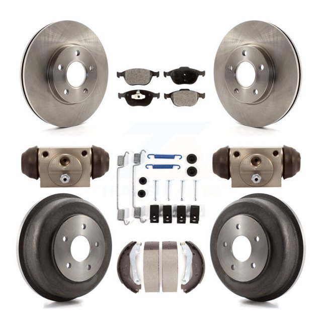 Transit Auto Front Rear Disc Brake Rotors Semi-Metallic Pads and Drum Kit (9Pc) for Car 2010-2013 Ford Connect K8F-102199
