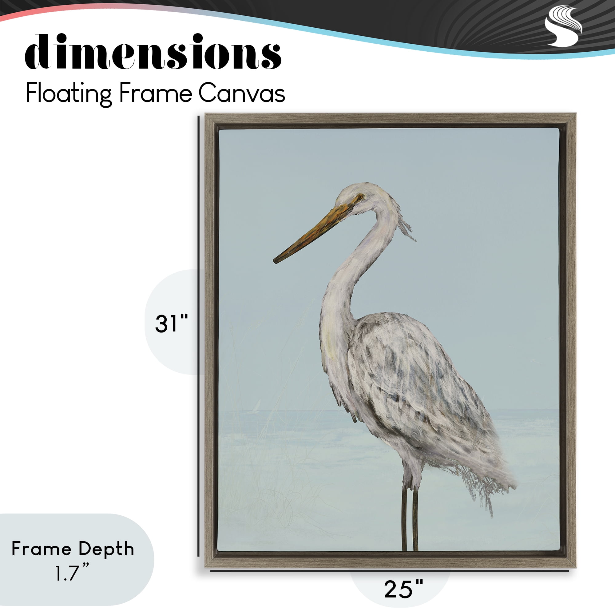 Stupell Industries Coastal Heron Muted Blue Brown Framed Floater Canvas Wall Art, design by Julie DeRice