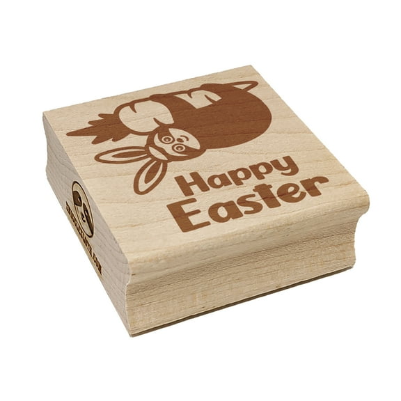 Happy Easter Sloth Hanging from Carrot Square Rubber Stamp Stamping Scrapbooking Crafting - Small 1.25in