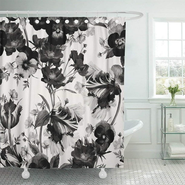 ARTJIA Black Flower Floral Pattern With Tulips Pansy Dogrose And 