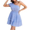 thumbnail image 4 of Casual Dresses for Women One Shoulder Sleeveless Lacing Flowy Tiered Short Dress Ladies Beach Summer Dresses, 4 of 8