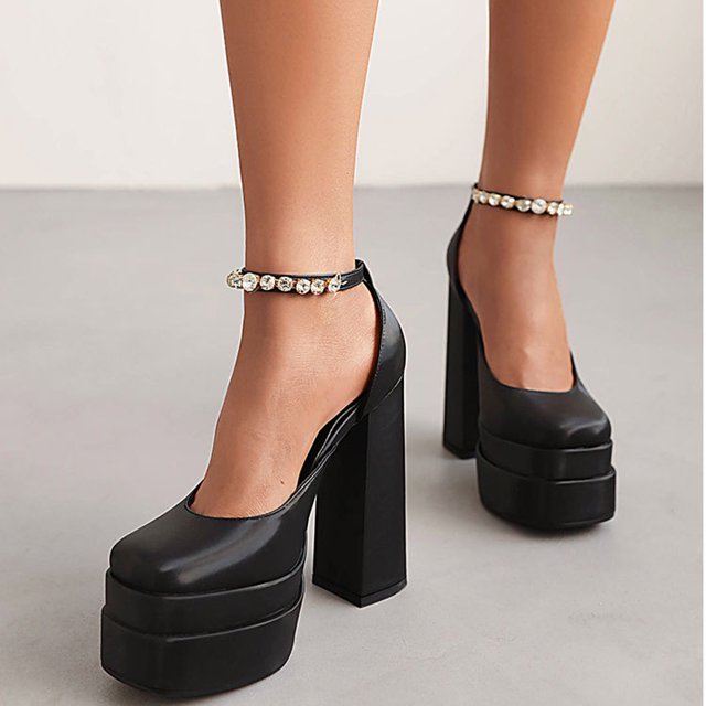 Sandalias de mujer con tacón grueso y plataforma resistente al agua, con hebilla y diamantes de imitación Wmkox8yii hfjk3109