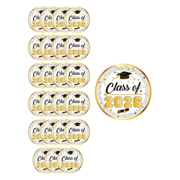 ACDANC Class of 2026 Gold Graduation Disposable Paper Plates 7in 24PCS Dessert Plates for Graduation Party Supplies