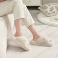 thumbnail image 3 of Women's Open Toe Cross Band Indoor Outdoor Non-Slip House Shoes, Faux Fur Fashion Cute Soft Fluffy Bedroom Slippers/Oatmeal, 3 of 8
