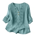 thumbnail image 2 of Babysbule Women's Cotton Embroidered Notch V-Neck Elbow Length Sleeve Casual Boho Top for Daily and Weekend Wear, 2 of 6