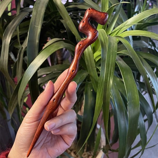 Horquilla antigua tallada en madera de sándalo rojo lobular, placa para el cabello, artesanías de madera pulida a mano, regalos antiguos de caoba