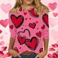 thumbnail image 2 of 2026 Valentines Tops Ladies' Casual Round Neck 3/4 Sleeve T-shirt Loose Top Cute Heart Printed Outfits Romance Date Clothing Soft Comfy Shirts, 2 of 6
