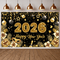 thumbnail image 6 of Gold Theme 2026 New Year Banner Golden Balloons Happy New Year Display Firework Design Star Patterns 2026 Celebration Background for New Year Party 2026 Celebration Indoor Decoration, 6 of 9