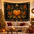 thumbnail image 3 of Pumpkin with Oak Leaves on Black Background, Nostalgic Folk Art for Autumn Enthusiasts Botanical Decor Thanksgiving Gift Tapestry Wall Hanging for Bedroom and Living Room, 3 of 7