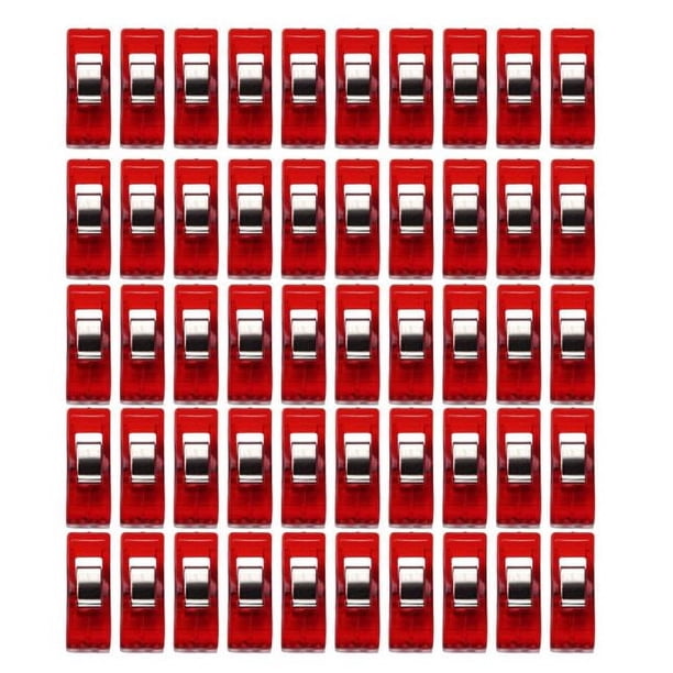 Clips de costura Abrazaderas de plástico transparente para colchas | Juego de 50 | Fondo plano marcado con 5 mm 7 mm 10 mm | Porta manualidades de tela multiusos | Rojo | 2,7 x 1,1 x 1,5 cm