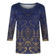 thumbnail image 4 of Womens Blouses Long Sleeve Clearance Women's Fashion Printed T-Shirt 3/4 Sleeves Blouse Round Neck Casual Tops, 4 of 5
