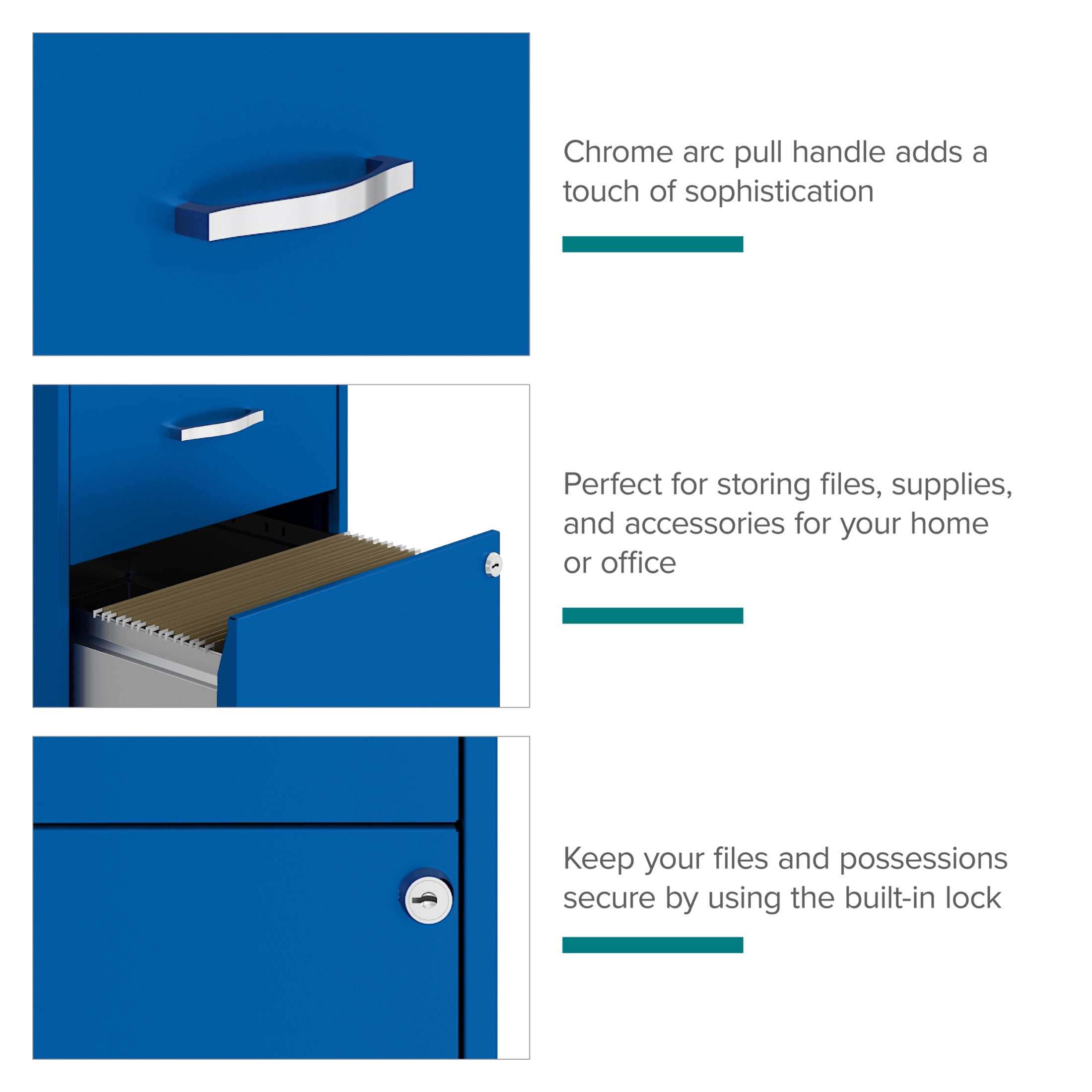 Space Solutions 18" Deep 2 Drawer Letter Width Vertical File Cabinet, Blue