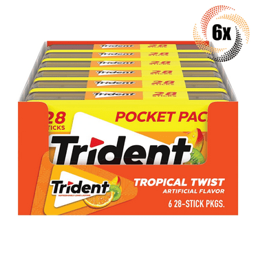 Full Box 6x Packs Trident Pocket Pack Tropical Twist Gum | 28 Sticks Per Pack