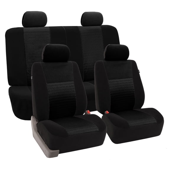 FH Group Trendy Elegence Airbag Compatible and Split Bench Seat Covers, Full Set, Black