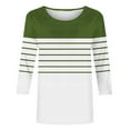 thumbnail image 4 of Scyoekwg 3/4 Sleeve Tops for Women Plus Size Crew Neck Pullover Tops Trendy 3/4 Sleeve T Shirts Casual Comfy Lightweight Ladies Blouses Striped Print Loose Blouses (Green,XXL), 4 of 5