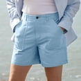thumbnail image 5 of Womens Shorts with Button Closure, Mid Waisted Casual Solid Color Shorts with Pockets, Summer Outdoor Hiking Jogging Athletic Work, Womens Shorts | VerBelle,Light Blue XL, 5 of 7
