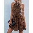 thumbnail image 5 of Women Halter Neck Dress 2025 Summer Casual Sleeveless Polka Dot Ruffle Mini Boho Beach Dress Coffee Color XL, 5 of 6