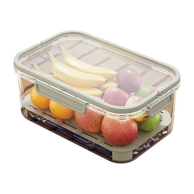 Visland Fridge Organizer with Lid Stackable Refrigerator Storage Box for Food Drinks Vegetables BPA-Free Fruit Containers with Drainage Buckle Seal Handle Clear Storage Bins for Kitchen