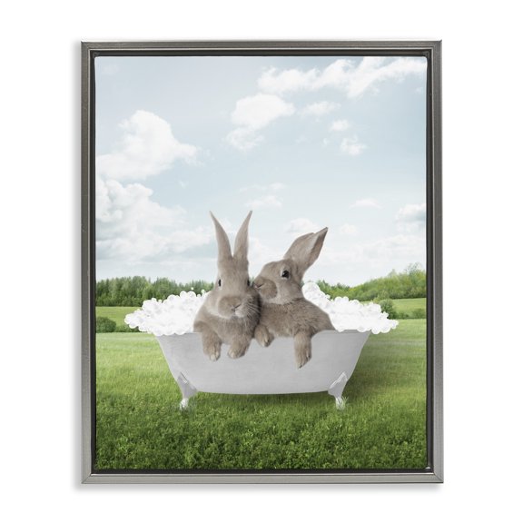 Stupell Industries Rustic Lodge Bubble Bath in Field Gray Floating Frame Canvas Art, 25 x 31, by Lettered and Lined