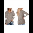 thumbnail image 3 of Tops para Mujer, Camiseta con Cuello en V, Bloque de Color, Larga, Túnica Informal Caqui XXL, 3 of 7