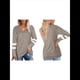 thumbnail image 3 of Camiseta de Cuello en V para Mujer, Camiseta Informal de Larga con Bloques de Color Caqui L, 3 of 7