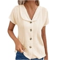 thumbnail image 1 of Timegard Short Sleeve Tops for Women Ruffle V-Neck Button down Solid Color Lightweight Dressy Casual Top, 1 of 2