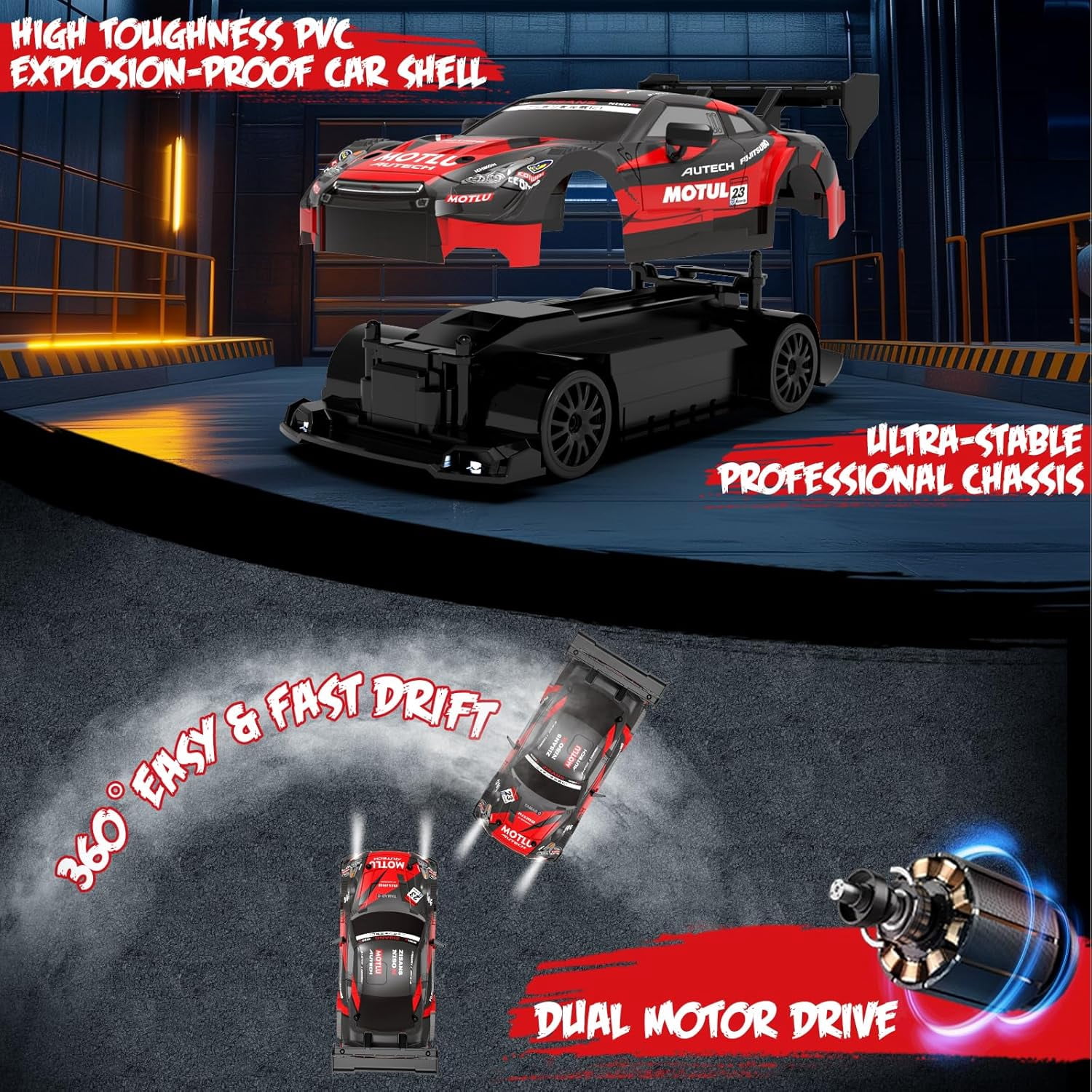 AIGIA 1:24 Scale RC Drift Car 30KM/H 4WD 2.4GHz Remote Control Cars with LED Light High Speed RC Racing Cars Toy Gift