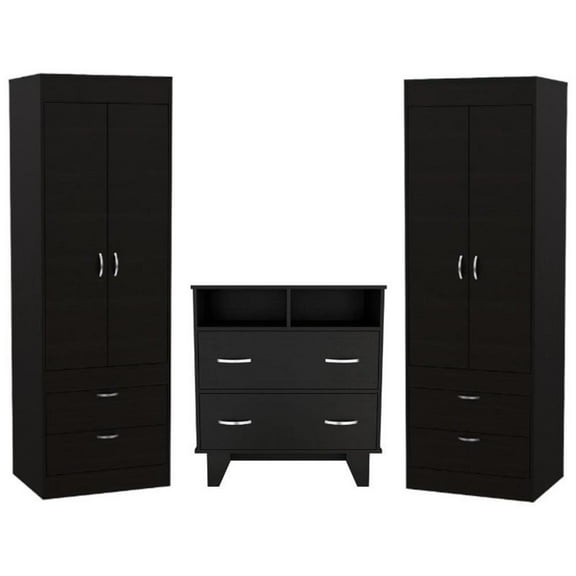 Home Square 3-Piece Set with 2 Armoires and Two Drawer Dresser in Black