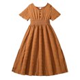 thumbnail image 2 of NAISIBABY Girls Ruffle Dress, Elastic Waist Solid Color Short Sleeve Casual Long Dress Coffee 8-9T, 2 of 9