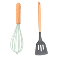 thumbnail image 1 of 2 utensilios de cocina antiadherentes del silicón del PCS fijados para el hogar o la comida campestre, mango de madera a prueba de calor, 1 of 5