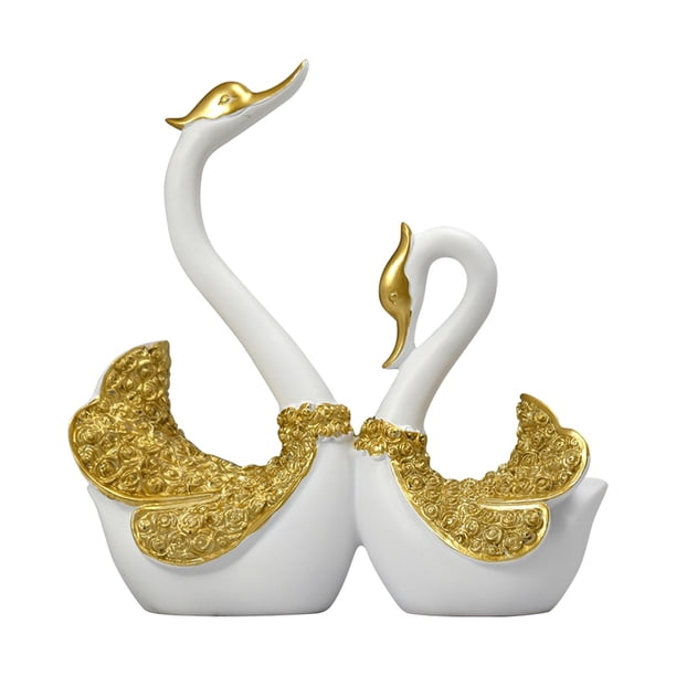 Estatua de pareja de cisnes amantes de los cisnes modernos, figuras decorativas, adornos de interior blanco