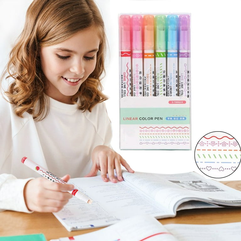 Colored Curve Pens, Dual Tip Pens with 6 Different Curve Shapes