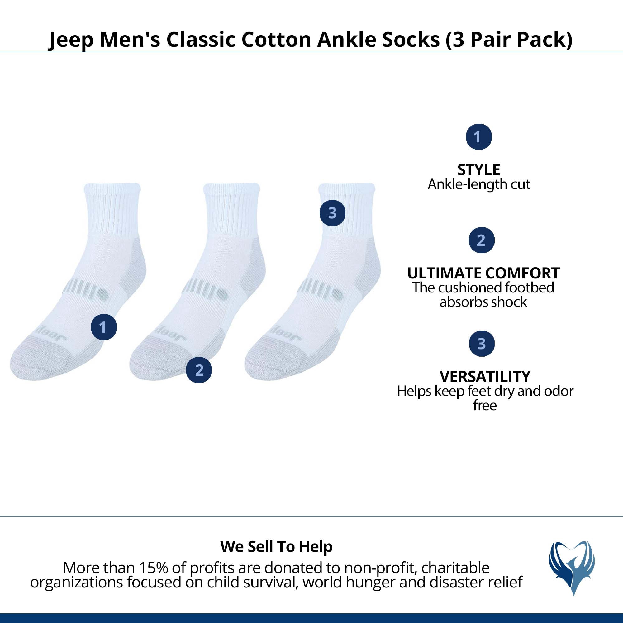 Jeep  Classic Cotton Ankle Socks (3 Pair Pack) (Men)