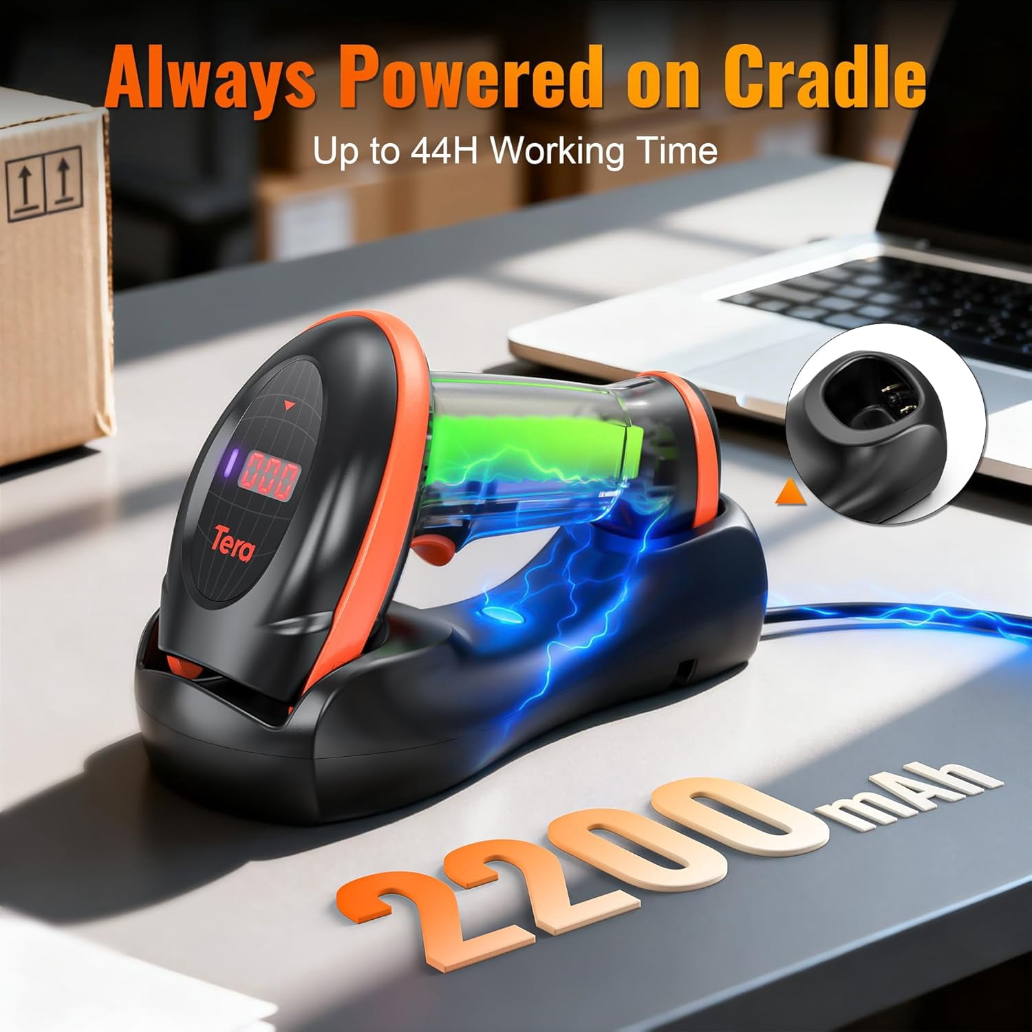 Pro Series Wireless 1D 2D QR Barcode Scanner with Cradle Display Counting Screen Extra Fast Scanning Speed Ultra High Resolution Handheld Image Bar Code Reader for Warehouse Inventory HW0008