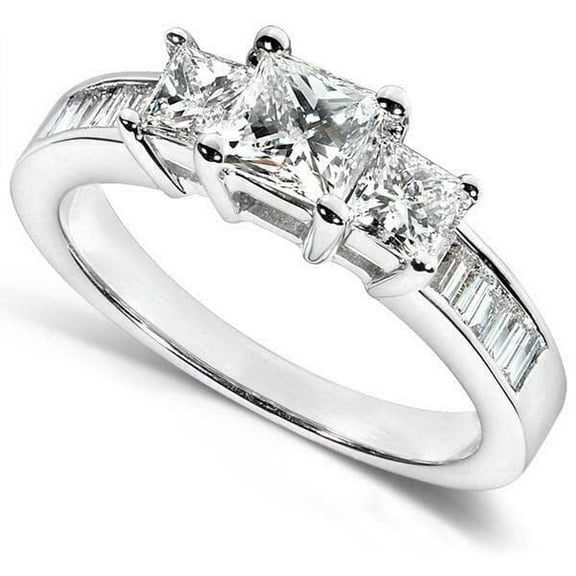 HeartsAndYou 3ct Princess Cut Moissanite Trilogy Engagement Ring for Women with Accent 18k White Gold over Silver