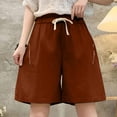 thumbnail image 5 of Lenpel Women's Plus Size Bermuda Shorts Cotton Elastic High Waisted Drawstring Wide Leg Casual Shorts Knee Length Shorts, 5 of 5