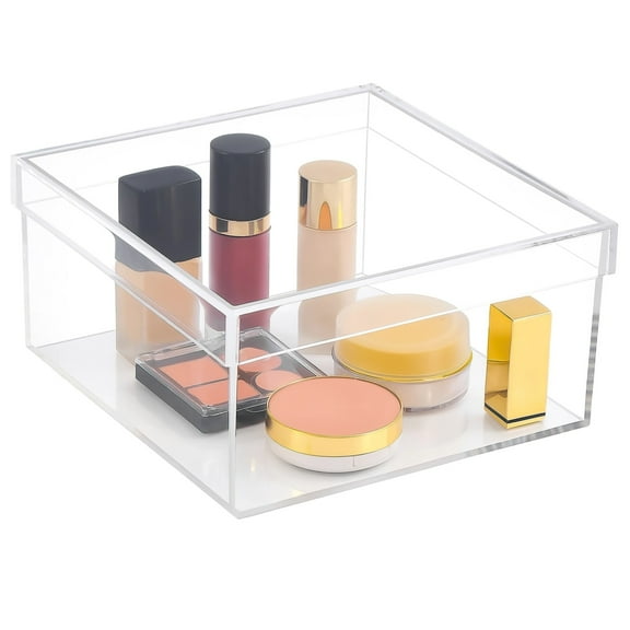 Clear Acrylic Box with Lid, Square Storage Container for Display, Transparent Cube Box, Display Organizer for Figurines, Candy, Jewelry, Cosmetics, Flowers, Vanity Accessories