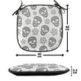 thumbnail image 4 of Skull Chair Seating Cushion, Abstract Floral Skulls Daisies Hearts Circles Illustration Vintage Style Print, Soft Seat Pads for Office with Anti-slip Backing, 16"x16", White and Black, by Ambesonne, 4 of 6