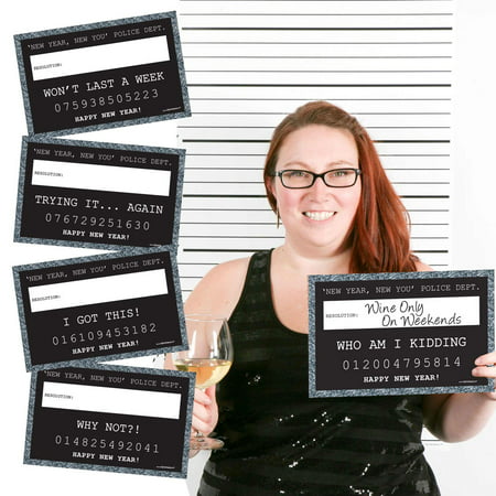 Silver New Year's Eve Party Mug Shots - New Year's Resolutions Photo Booth Props Party Mug Shots - 20