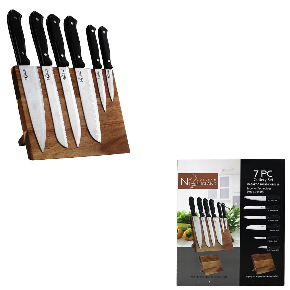 New England Cutlery Magnetic Board 7pc Knife Set with Black Handle
