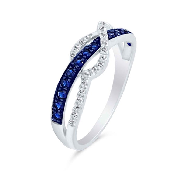 0.41 Ct Blue And White Diamond Twisted Wedding Band In 14K White Gold - 7