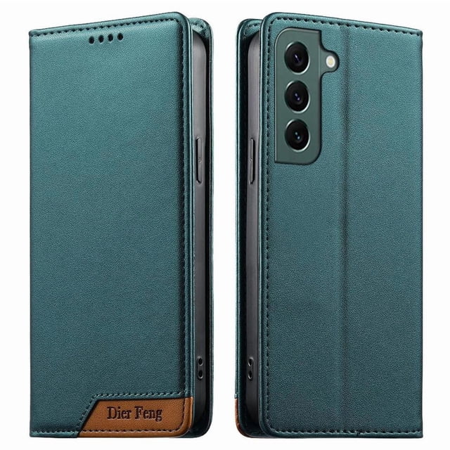 Funda Tipo Cartera de Cuero Sintético para Samsung Galaxy S22 Bloqueo RFID, con Ranuras para Tarjetas y Bolsillo para Efectivo, Cierre Magnético Fuerte Verde